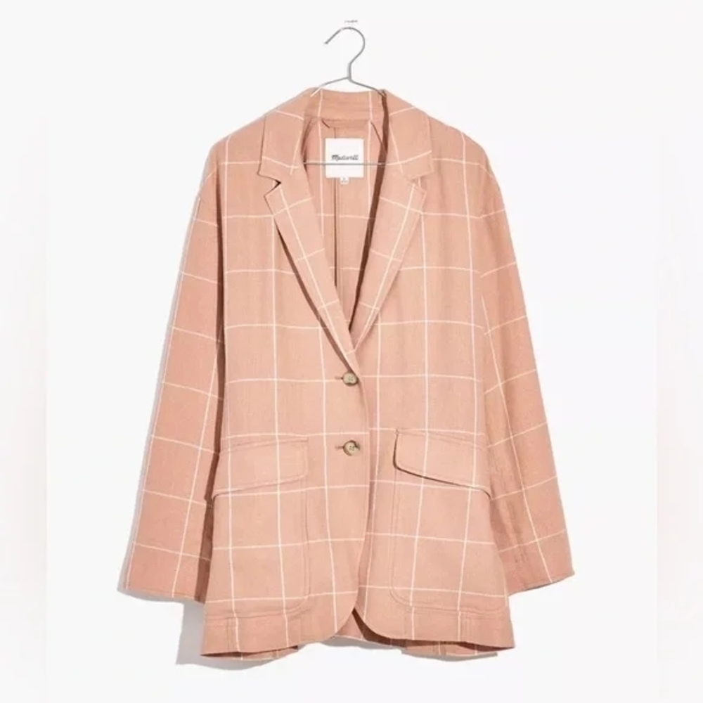 Madewell Breezewoven Larsen Blazer in Windowpane. Linen - Picture 2 of 11
